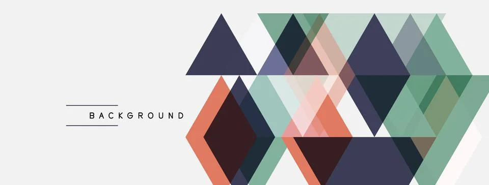 Geometric triangles overlap, creating abstract pattern. Soft colors dominate Illustrazione stock