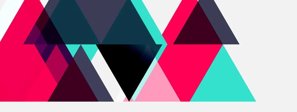 Geometric triangles overlap, creating vibrant patterns. Pink, teal, purple hu 스톡 일러스트