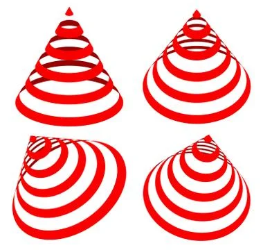 Geometric triangles with stripes, lines in 4 angle. Cone with stripes. Stock Illustration
