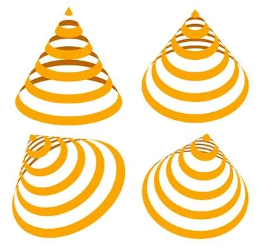 Geometric triangles with stripes, lines in 4 angle. Cone with stripes. Stock Illustration