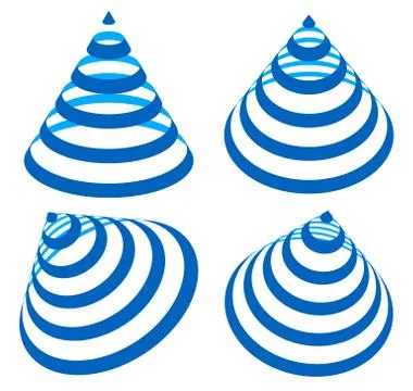 Geometric triangles with stripes, lines in 4 angle. Cone with stripes. Stock Illustration