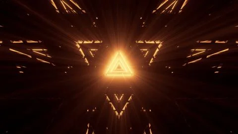 Geometric triangular figure in neon laser light Stock Illustration