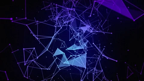 Geometric triangular structure of crossed blue neon lines Stock Footage 269505888