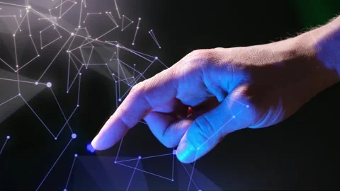 Geometric triangular structure of crossed blue neon lines Stock Footage 269506024