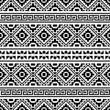 Geometric Tribal Ethnic Pattern Design in black and white color Stock Illustration