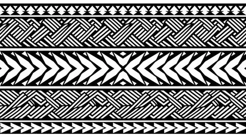 Geometric Tribal Pattern Border - Black and White Abstract Ethnic Design Stock Illustration