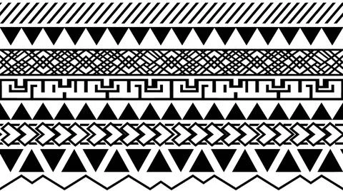 Geometric Tribal Patterns Seamless Borders Black White Ethnic Motifs Stock-Illustration