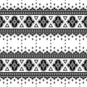 Geometric tribal seamless pattern with ethnic Aztec motives in black and white. Illustrazione stock