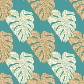 Geometric tropical leaves seamless pattern. Wallpaper with monstera leaf. Han Stock Illustration