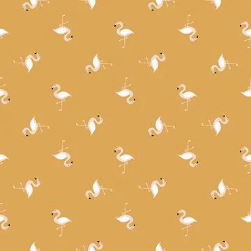Geometric tropical seamless pattern with white colored flamingo shapes. Beige Stock Illustration