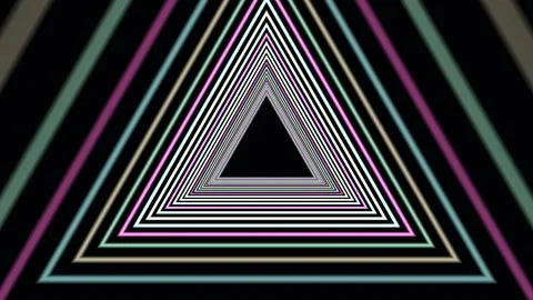 Geometric tunnel with glowing concentric triangles and color lines moving i.. Stock Footage 342512126
