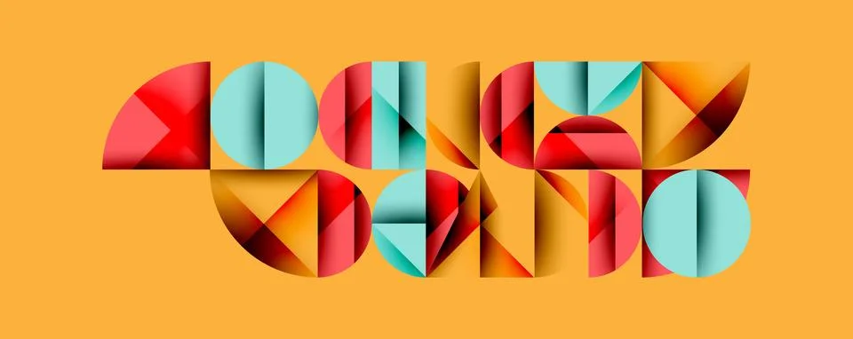 Geometric typography spells MONEY, using vibrant orange, red, turquoise shapes. Stock Illustration