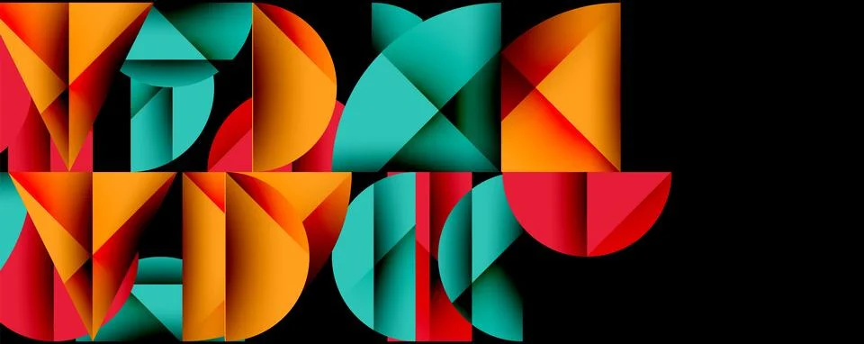 Geometric typography spells REACT. Bright colors, teal, orange, red create Stock Illustration