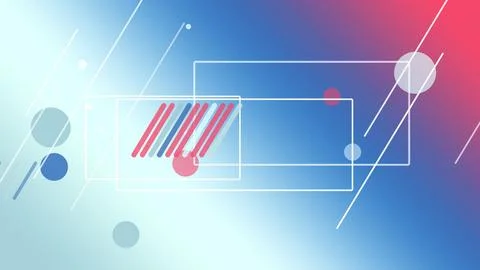 Geometric UI frames with striped bars and floating orbs hover over a blue a.. Stock Illustration
