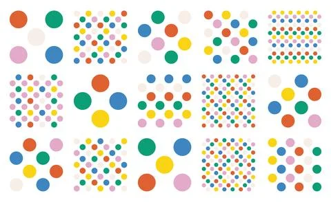 Geometric vector collection in retro style with colorful circles and round .. Stock Illustration