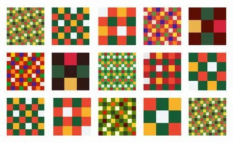 Geometric vector designs in Xmas and New Year colors. Set of seamless check g Stock Illustration
