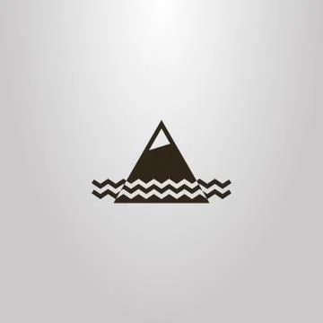 Geometric vector flat art outline sign of mountain and water waves Stock Illustration