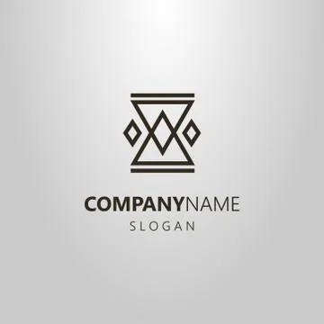 Geometric vector line art logo of the element of folk ornament Stock Illustration