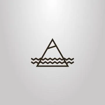 Geometric vector line art outline sign of mountain and water waves Stock Illustration