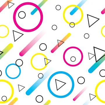 Geometric vector seamless pattern in Memphis style. circle triangle illustrat Stock Illustration