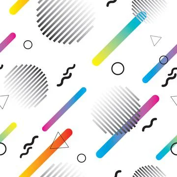 Geometric vector seamless pattern in Memphis style background illustration Stock Illustration