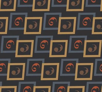 Geometric vector seamless pattern of rhombuses and swirls. Stock Illustration