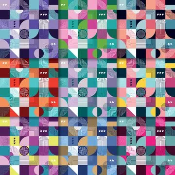 Geometric vector seamless retro pattern big set Stock-Illustration