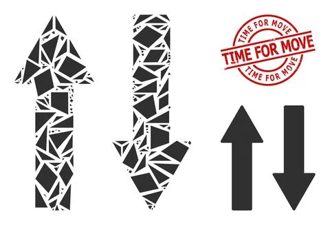 Geometric Vertical Exchange Arrows Icon Mosaic and Grunge Time for Move Stamp Stock Illustration