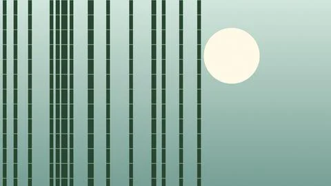 Geometric vertical stripes pattern with sun graphic on teal background Stock Illustration