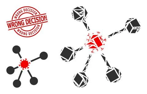 Geometric Virus Network Icon Mosaic and Distress Wrong Decision Stamp Print 스톡 일러스트