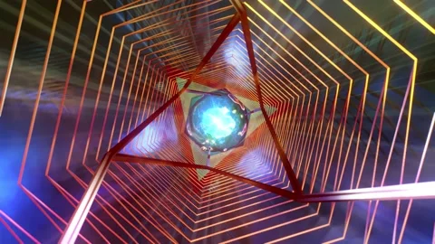 Geometric vortex hyperspace tunnel. Particle flowing with motion creating a Stock Footage 220016359