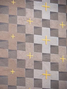 Geometric Wall Design with Yellow Elements Stock Photos