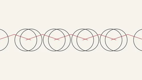 Geometric wave pattern with intersecting circles and diagonal lines on whit.. Stock Illustration