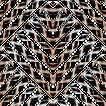 Geometric waves vector seamless pattern. Ornamental patterned striped backgro Illustrazione stock