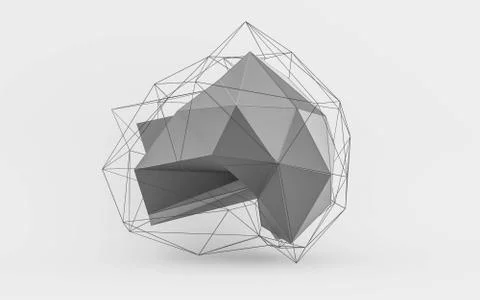 Geometric white polygonal structure with wire mesh, modern chaotic science and Stock Illustration