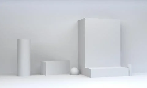 Geometric White shape scene minimal, 3d rendering. Stock Photos