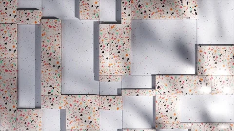 Geometric white terrazzo pattern casting dynamic shadows, creating elegant Stock Footage 310439230