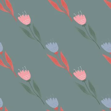 Geometric wildflower seamless pattern. Decorative floral ornament. Nature wal Stock Illustration