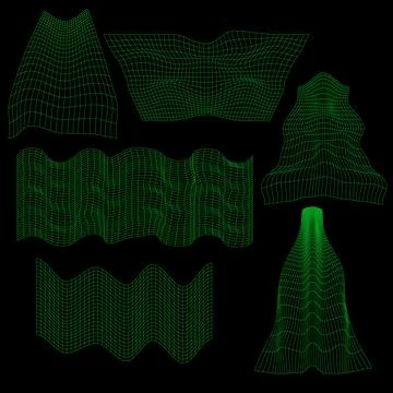 Geometric wireframe 3D waves and meshes Stock-Illustration