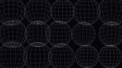 Geometric wireframe circular patterns abstract design on black background Stock Illustration