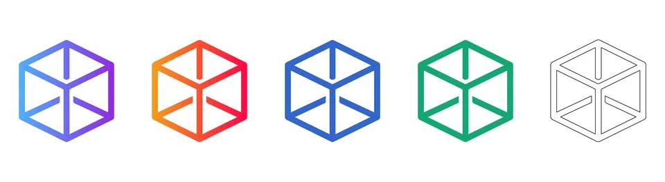 Geometric Wireframe Cube Structure Icons Stock Illustration