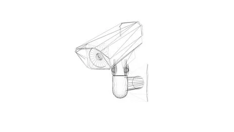 Geometric Wireframe Design of a Security Surveillance Camera Illustration Illustrazione stock
