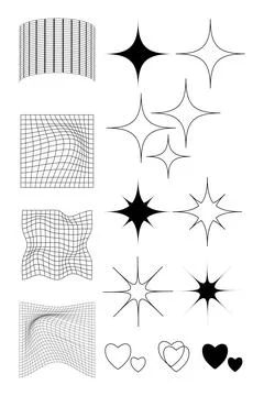 Geometric wireframe grids and shapes in dark color on a transparent background Stock Illustration