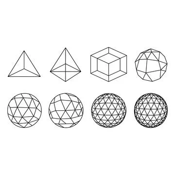 Geometric Wireframe Shapes Set Abstract Polygon Sphere Cube Vector Collection Stock Illustration