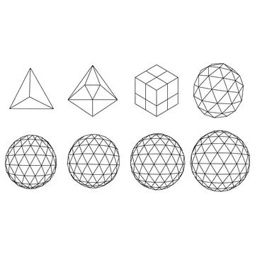 Geometric Wireframe Shapes Set Abstract Polygon Sphere Cube Vector Collection Stock Illustration
