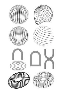 Geometric wireframe shapes on a transparent background.Abstract patterns. Y2k. Stock Illustration