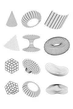 Geometric wireframe shapes on a transparent background.Abstract patterns. Y2k. Stock Illustration