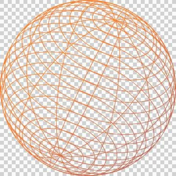 Geometric wireframe sphere is appearing in 3D render with orange grid lines on Stock Illustration