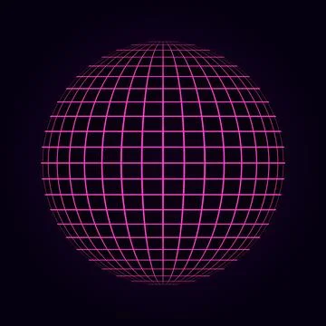 Geometric wireframe sphere with grid lines and colorful highlights Stock Illustration