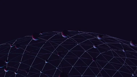 Geometric wireframe sphere transforming with pulsating nodes on dark background Stock Footage 308646910